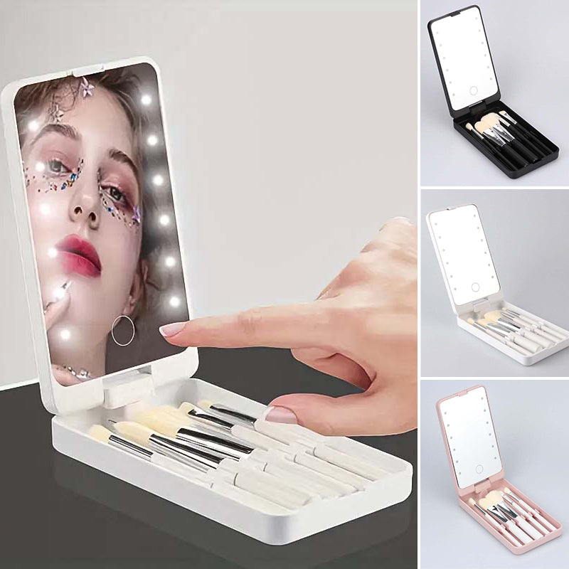 Avtoit | Travel makeup brush set with LED light mirror
