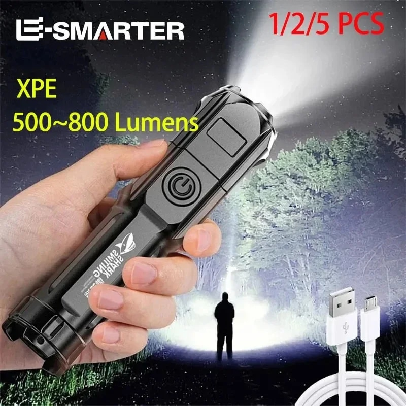 Avtoit | High-Power LED Flashlight with Zoom Rechargeable USB Camping Lamp