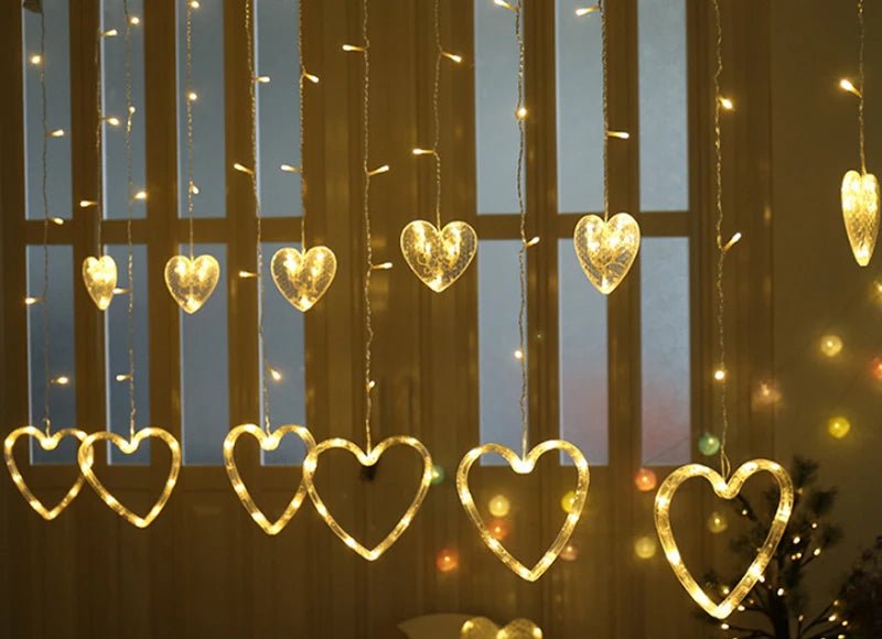Avtoit | Heart-Shaped LED Curtain Lights – 3.5M Fairy Garland for Valentine’s Day, Weddings, Christmas, and Bedroom Party Decor (220V/110V)