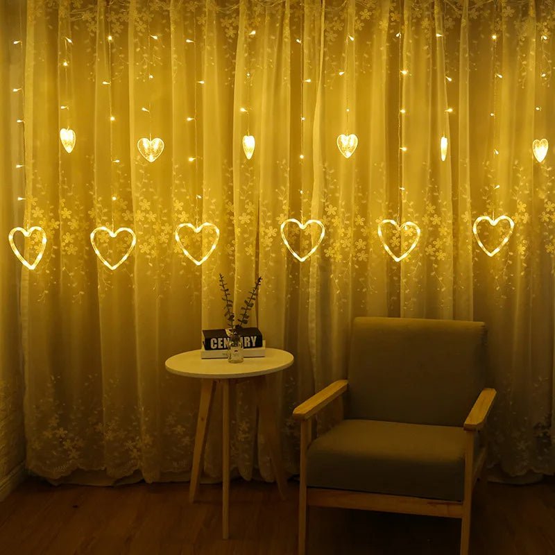 Avtoit | Heart-Shaped LED Curtain Lights – 3.5M Fairy Garland for Valentine’s Day, Weddings, Christmas, and Bedroom Party Decor (220V/110V)