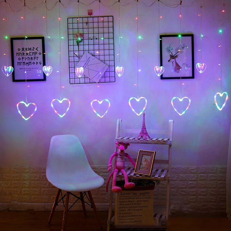 Avtoit | Heart-Shaped LED Curtain Lights – 3.5M Fairy Garland for Valentine’s Day, Weddings, Christmas, and Bedroom Party Decor (220V/110V)
