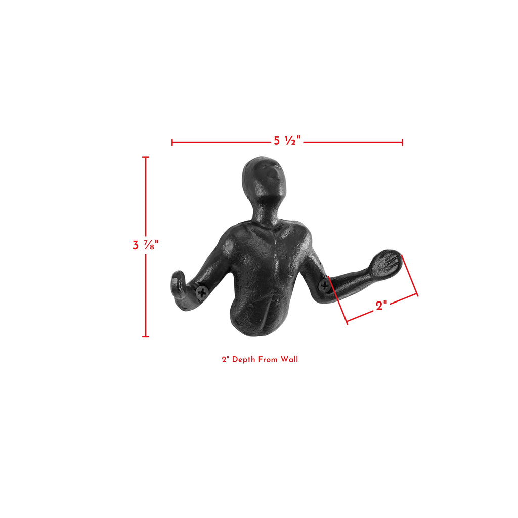 Avtoit | Protruding "Palms Up" Cast Iron Decorative Black Wall Mount Hooks (Set of 2)