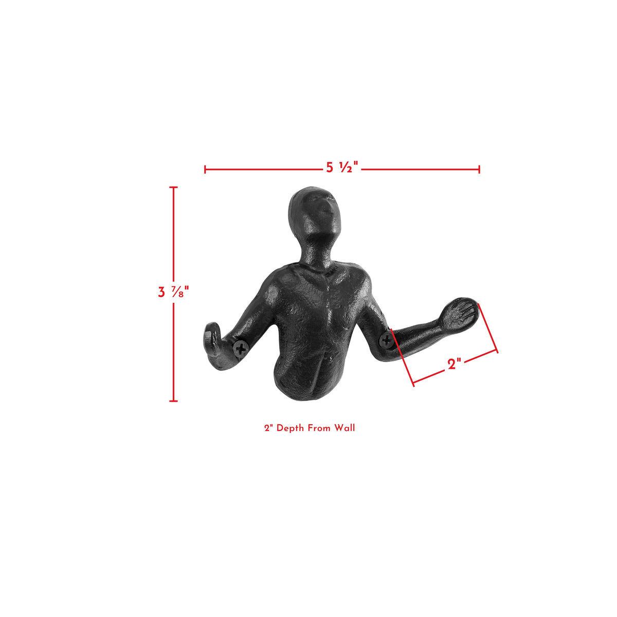 Avtoit | Protruding "Palms Up" Cast Iron Decorative Black Wall Mount Hooks (Set of 2)