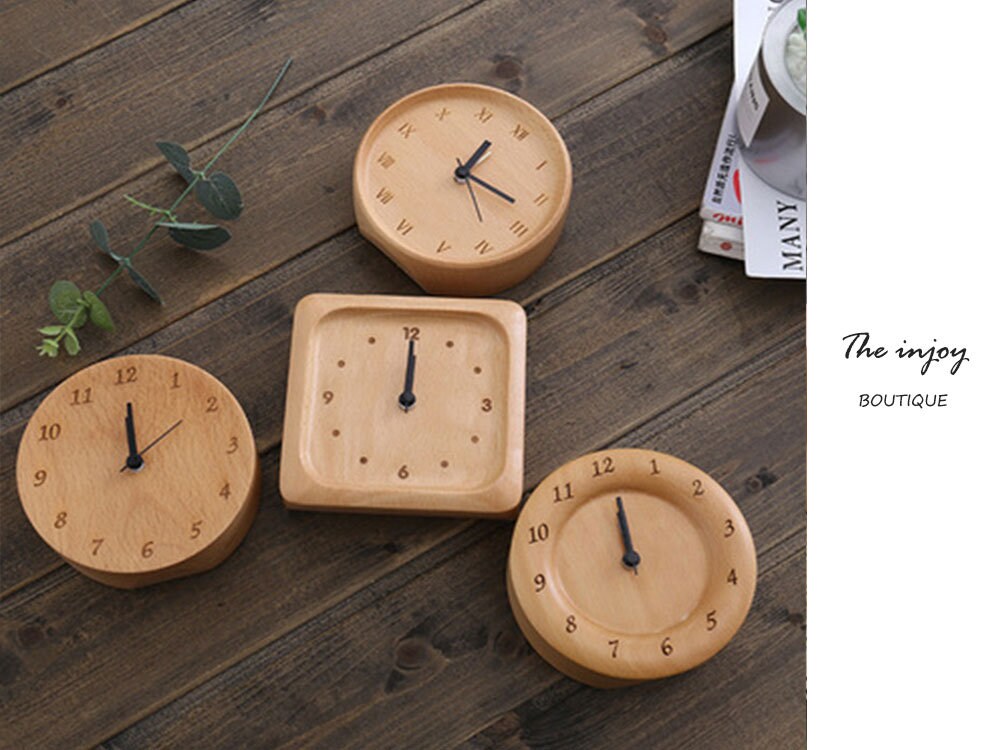 Avtoit | Beech Wood Alarm Clock Small, No Screen Minimalist Desk Clock, Nightstand Clock, Gift for Him