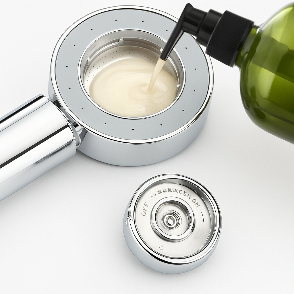 High-Pressure Shower Head with Soap Dispenser and Double-Sided Outlet