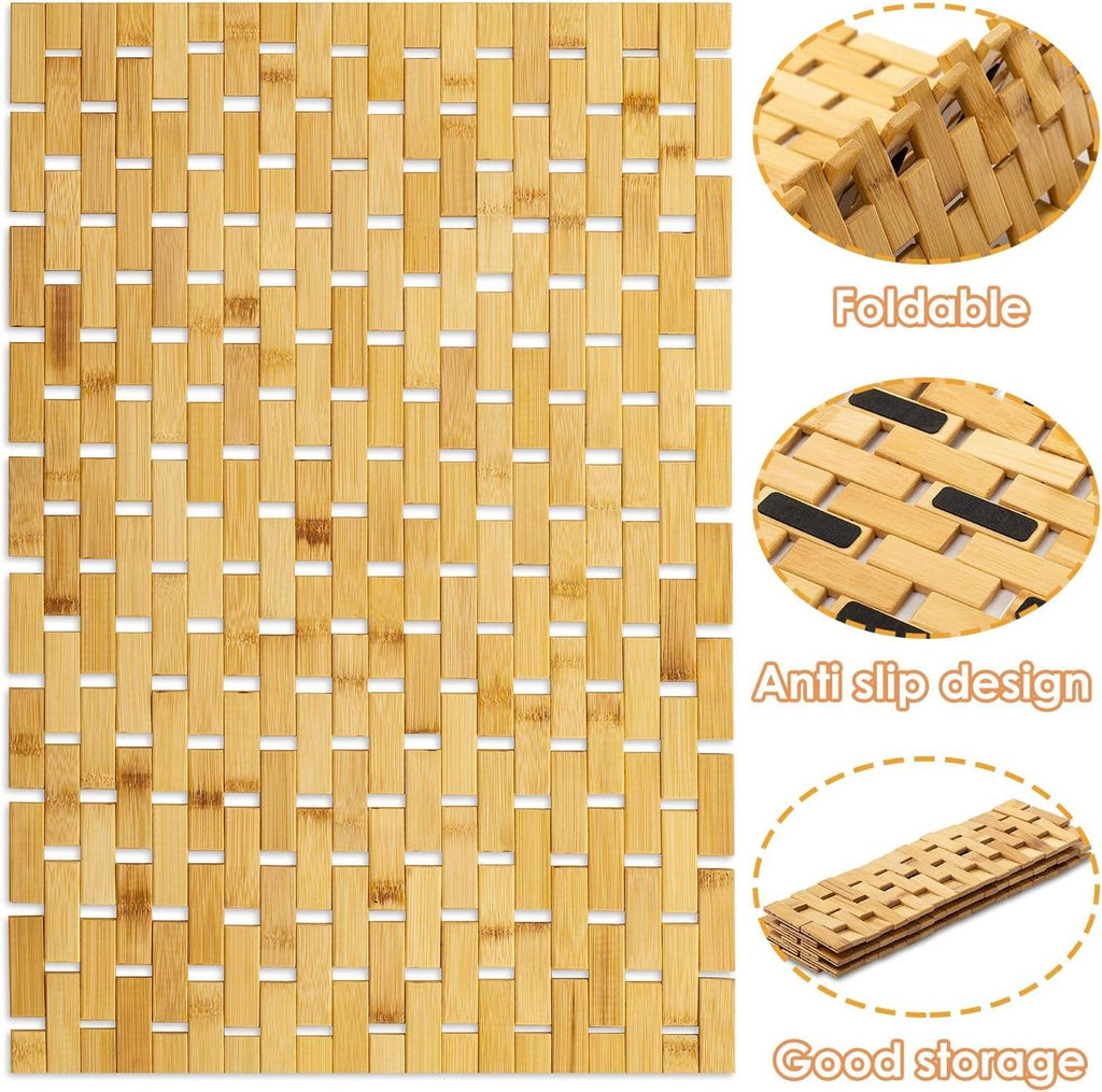 Avtoit | Bamboo Bath Mat Non-Slip Water Repellent Runner Rug For Bathroom Natural Wood Bathroom Shower Rug Non-Slip Fabric