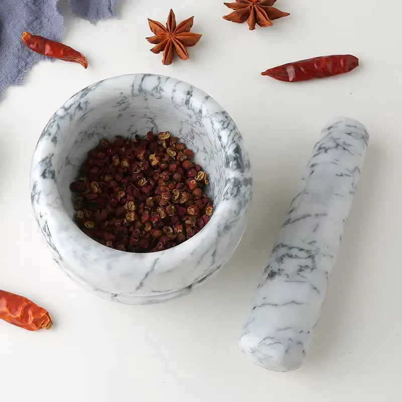 Avtoit | Marble Mortar and Pestle;  
Size: 13*13*9cm;  
Pestle: R5*15cm;