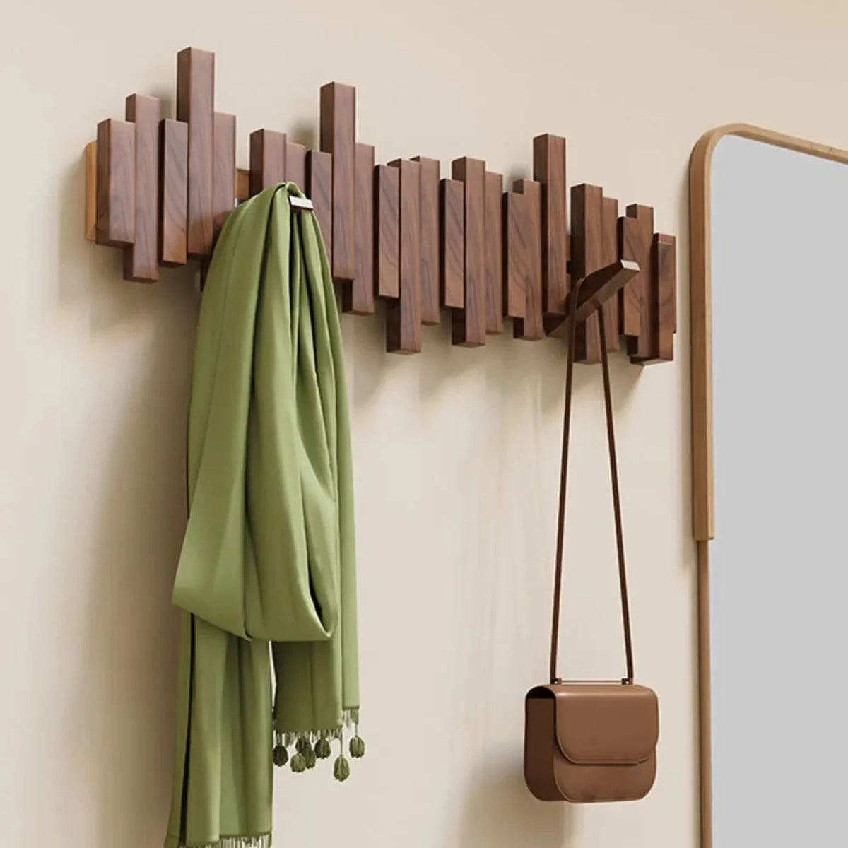Avtoit | Piano Wall-Mounted Coat Rack – Walnut or Beech Wood Hook Rail for Jackets, Bags & Hats