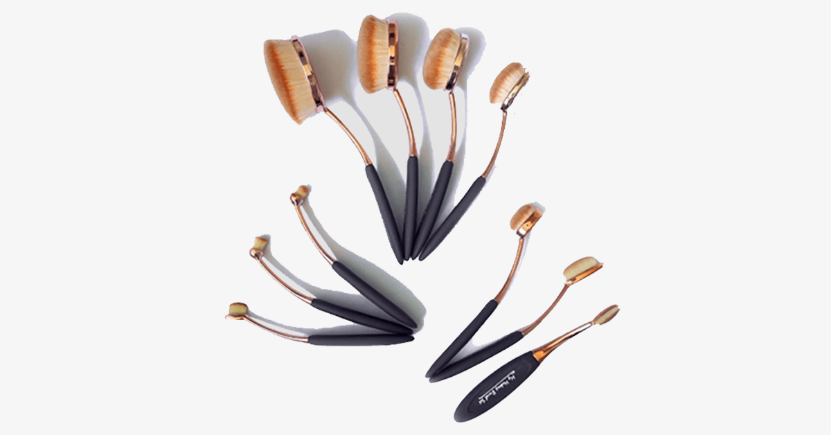 Avtoit | Professional versatile black and gold oval makeup brushes - Set of 10