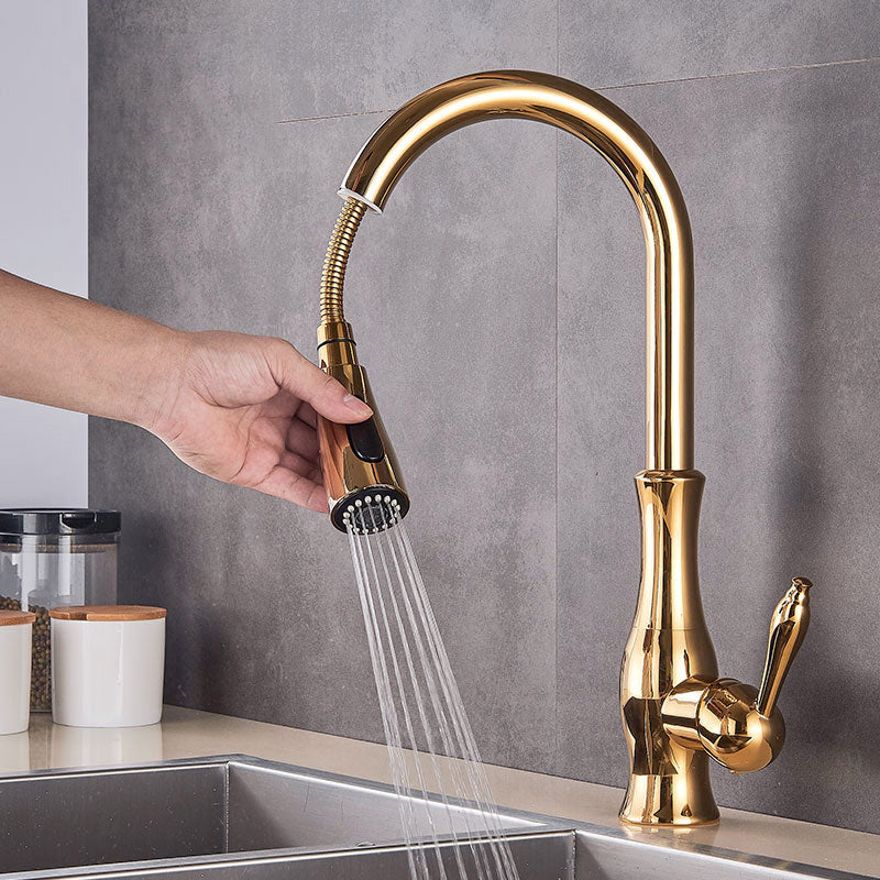 Avtoit | Brass Kitchen Faucet Pull Out Mixer Sink Water Tap 360 Rotation Single Handle