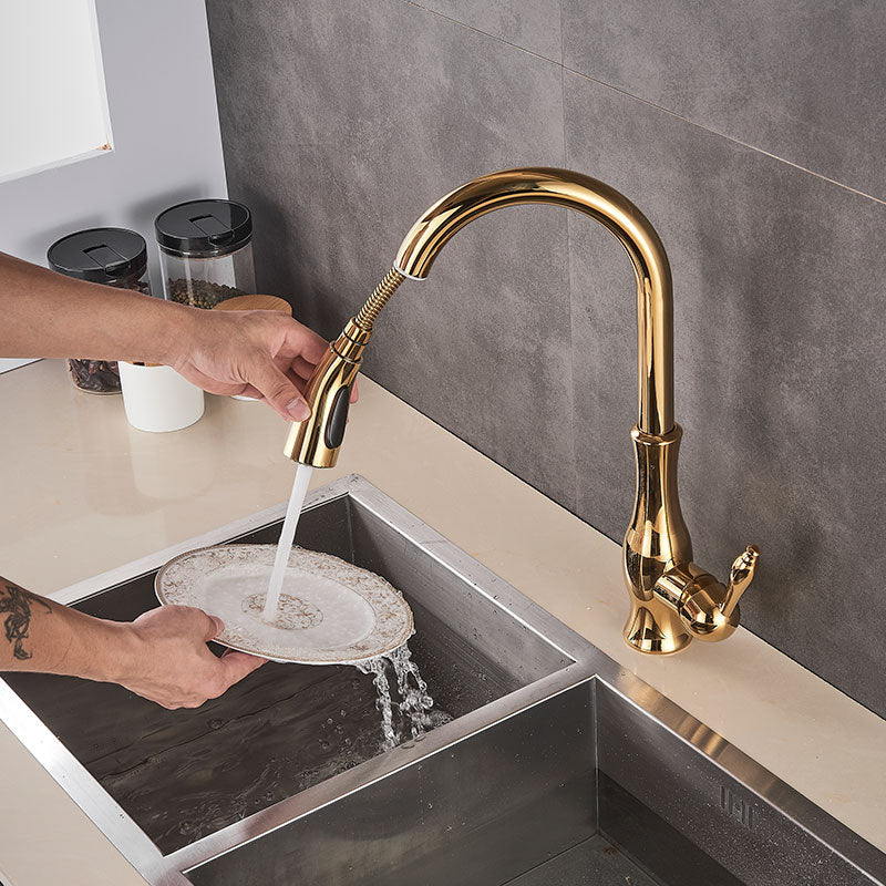 Avtoit | Brass Kitchen Faucet Pull Out Mixer Sink Water Tap 360 Rotation Single Handle
