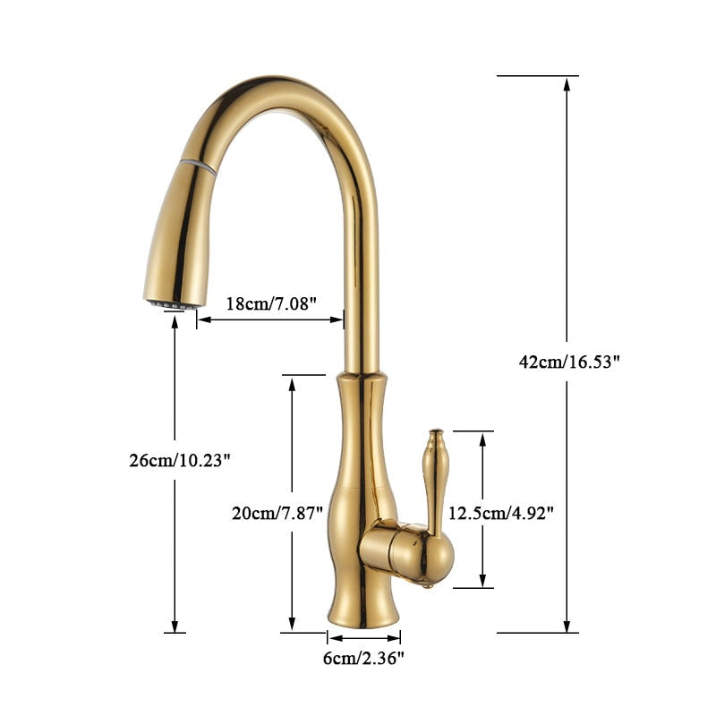 Avtoit | Brass Kitchen Faucet Pull Out Mixer Sink Water Tap 360 Rotation Single Handle