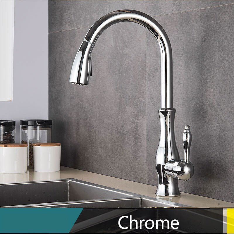Avtoit | Brass Kitchen Faucet Pull Out Mixer Sink Water Tap 360 Rotation Single Handle
