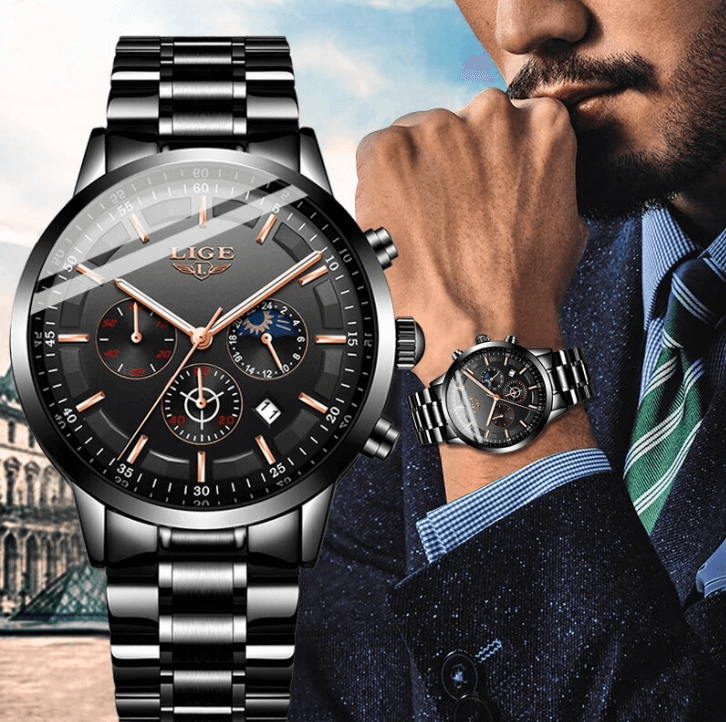 Avtoit | Military Black Steel Watch – Elegant Stainless Steel Men’s Wristwatch with Waterproof Design