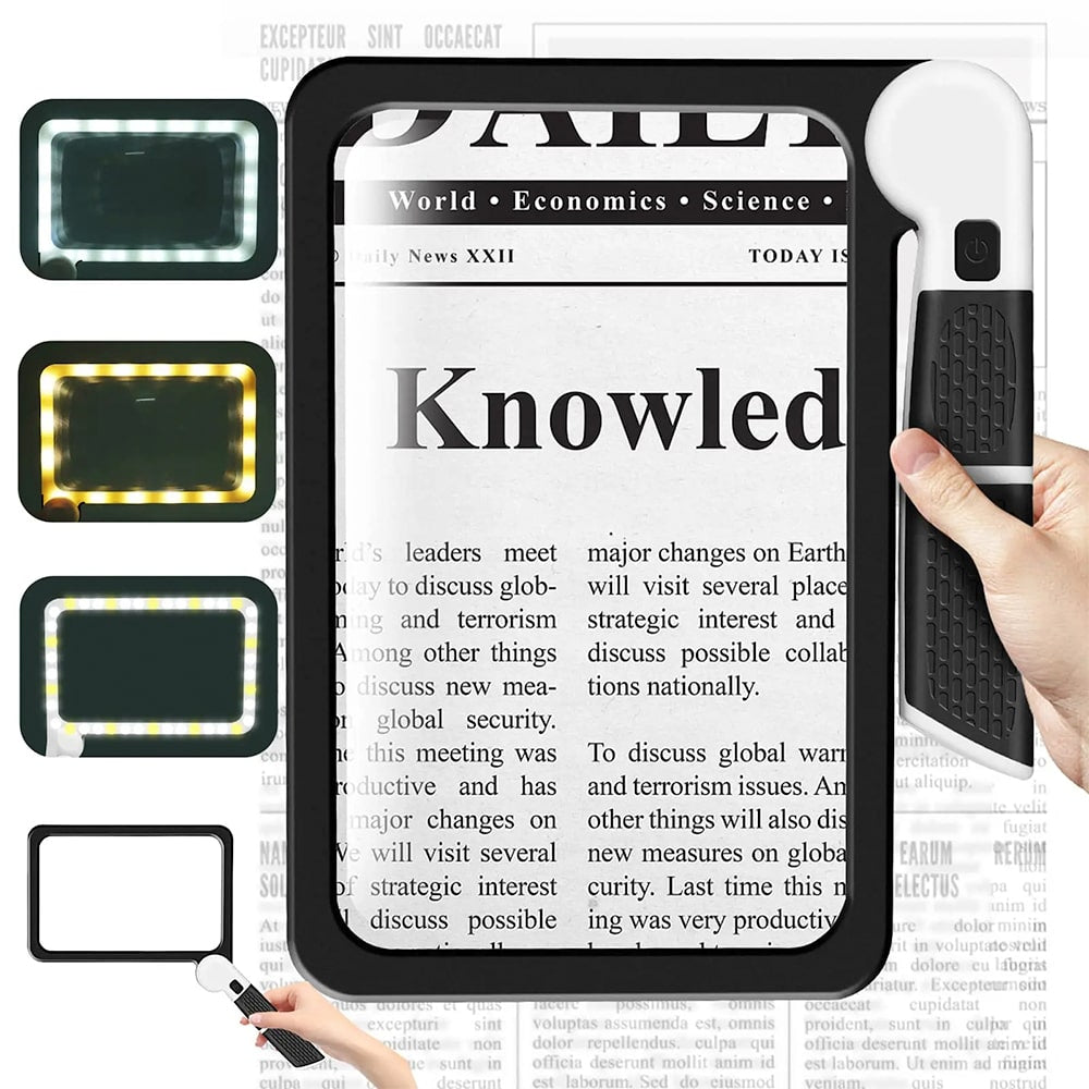 Avtoit | Full-Sided Handheld Magnifying Glass – 5X Magnification, LED Illuminated Magnifier with 3 Modes, Ideal for Reading Books and for Seniors