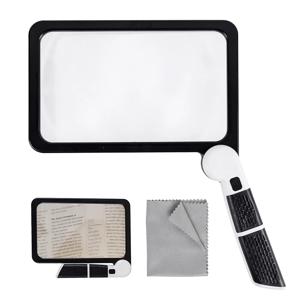 Foldable 5× Magnifying Glass with 48 Dimmable LEDs for Reading and Crafts