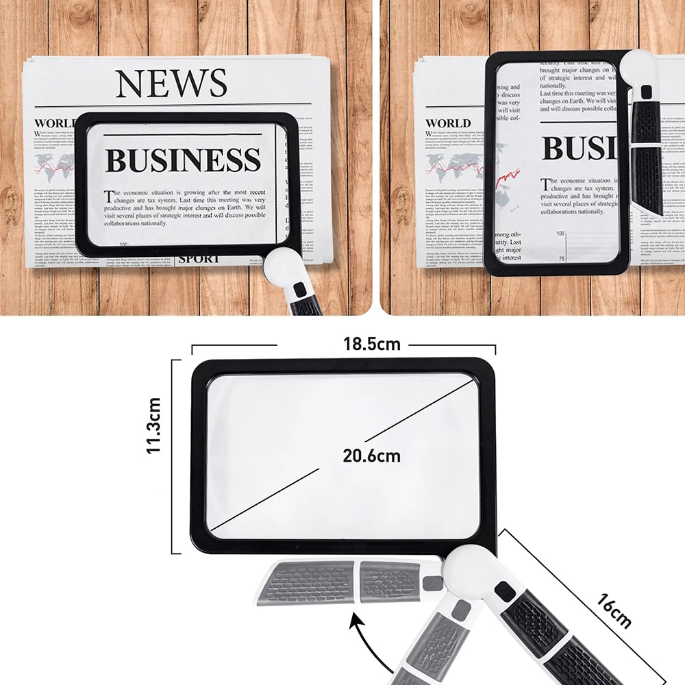Avtoit | Full-Sided Handheld Magnifying Glass – 5X Magnification, LED Illuminated Magnifier with 3 Modes, Ideal for Reading Books and for Seniors