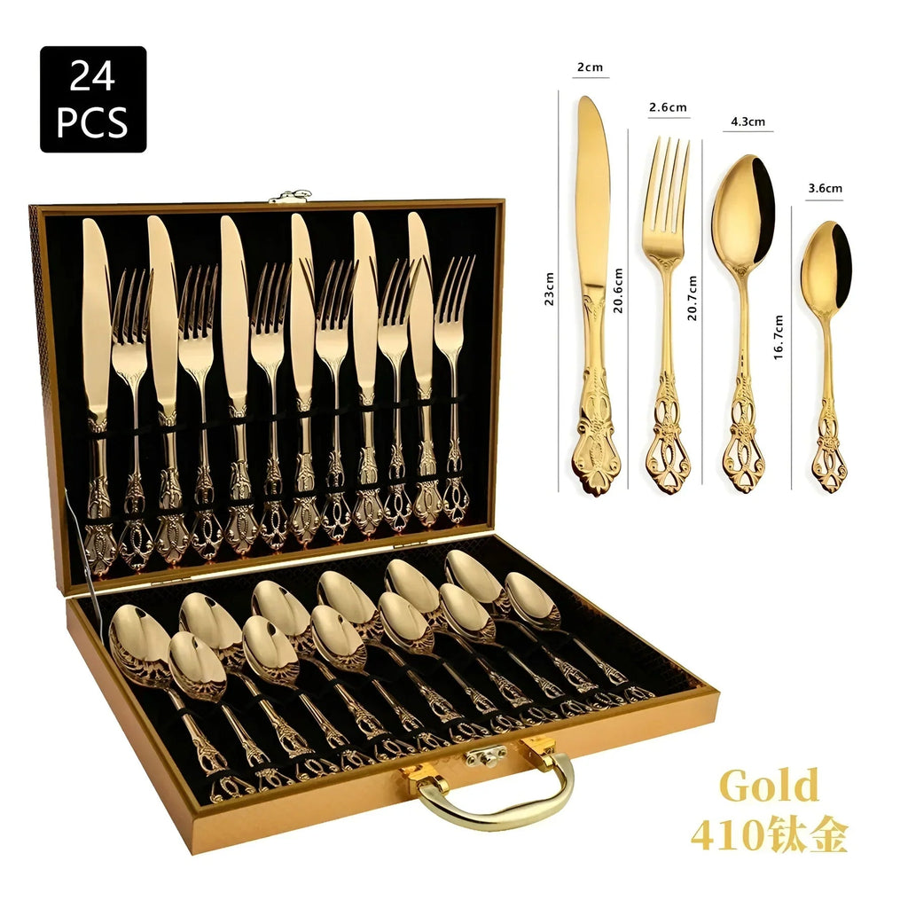 Avtoit | Luxurious 24-piece Gold Cutlery Set with Elegant Embellishment