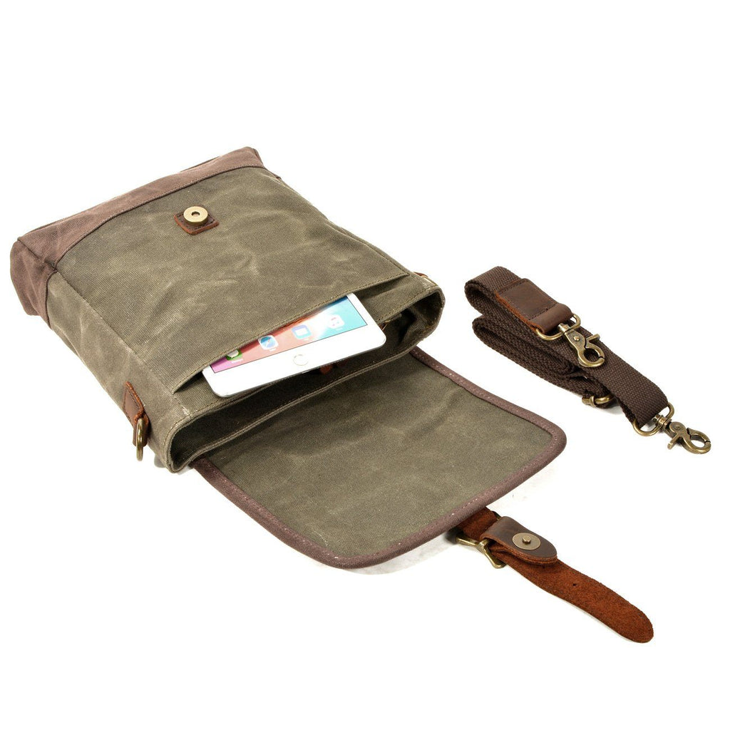 Avtoit | HorizonPath - Compact Vintage Shoulder Bag - High-Quality Waxed Cotton and Full-Grain Leather