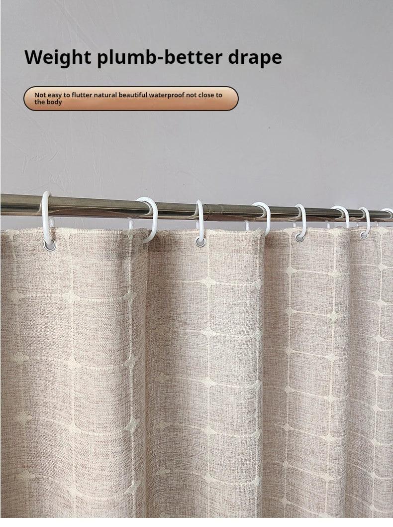 Avtoit | Modern Jacquard Linen Shower Curtain with Tassels (1 pcs) │ For Nordic Bathroom Decoration