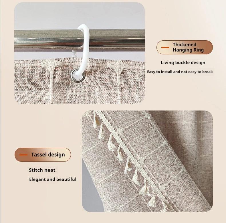Avtoit | Modern Jacquard Linen Shower Curtain with Tassels (1 pcs) │ For Nordic Bathroom Decoration