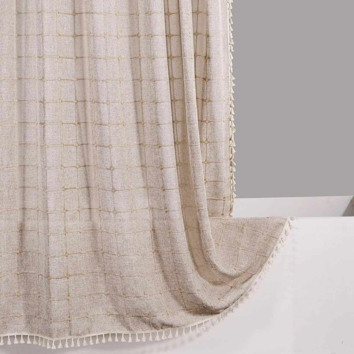 Avtoit | Modern Jacquard Linen Shower Curtain with Tassels (1 pcs) │ For Nordic Bathroom Decoration