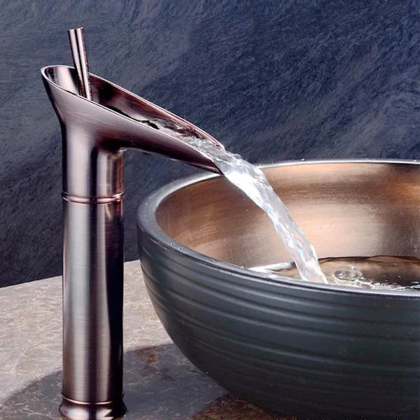 Avtoit | Antique Brass Waterfall Basin Tap – Vintage Bathroom Mixer Faucet with Hot & Cold Control