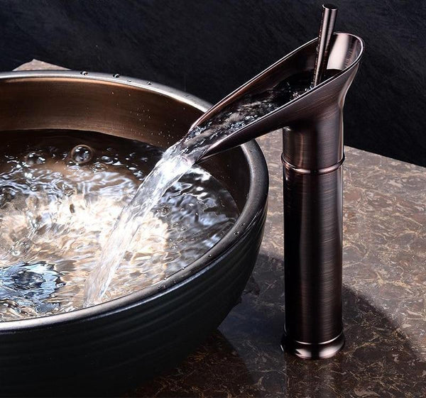 Avtoit | Antique Brass Waterfall Basin Tap – Vintage Bathroom Mixer Faucet with Hot & Cold Control