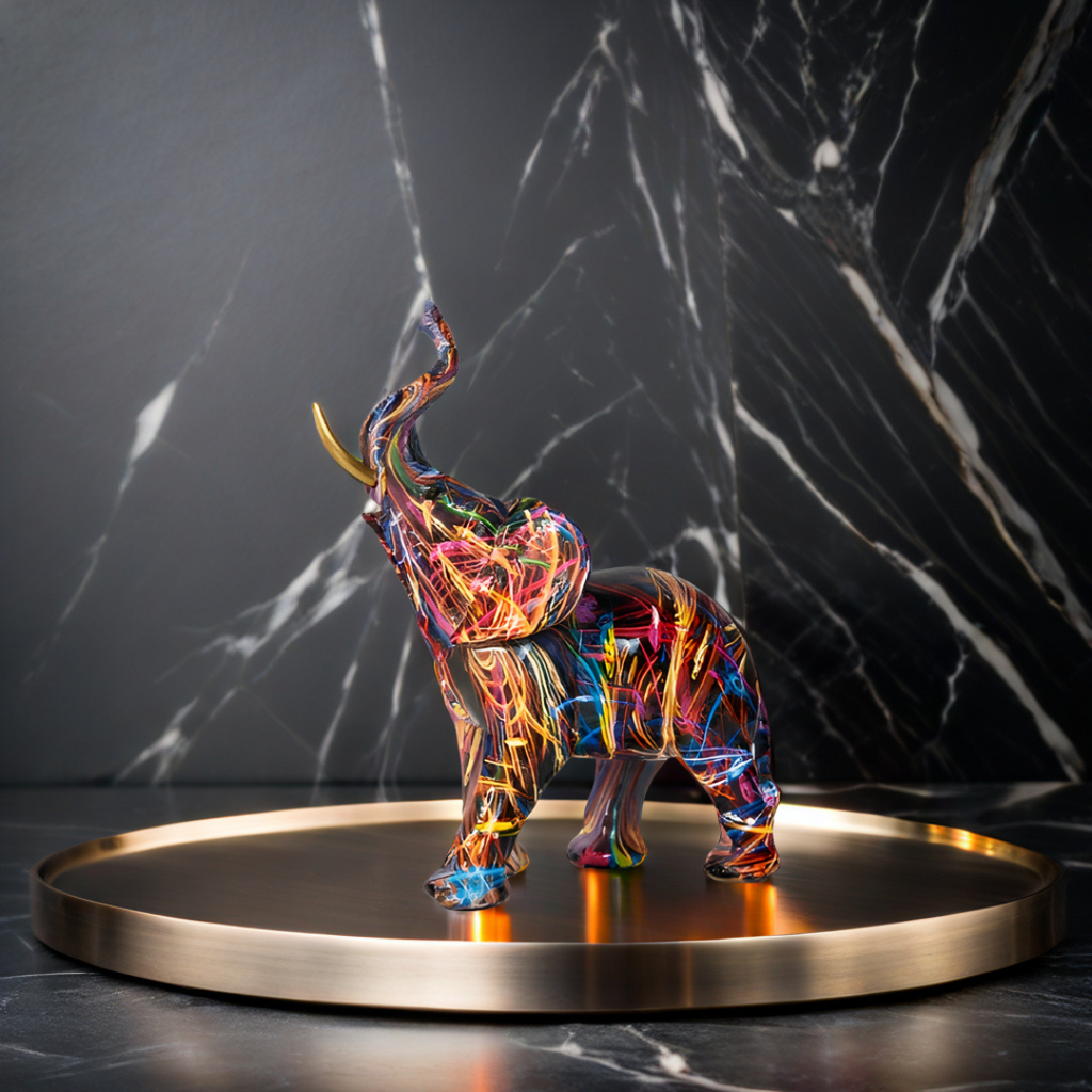 Avtoit | Abstract Elephant Statue – Colourful African Design with Raised Trunk for Good Luck