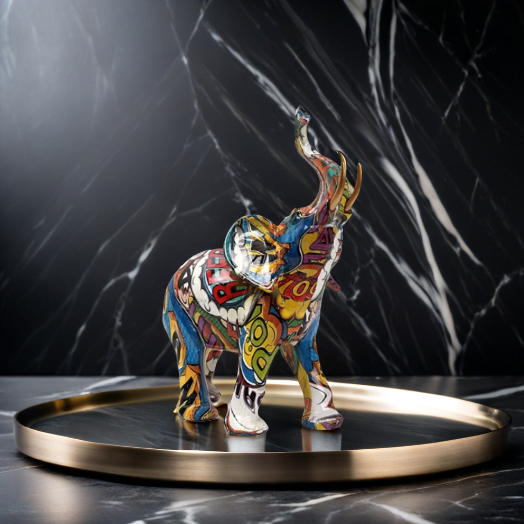 Avtoit | Abstract Elephant Statue – Colourful African Design with Raised Trunk for Good Luck