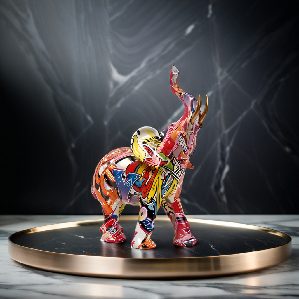 Avtoit | Abstract Elephant Statue – Colourful African Design with Raised Trunk for Good Luck