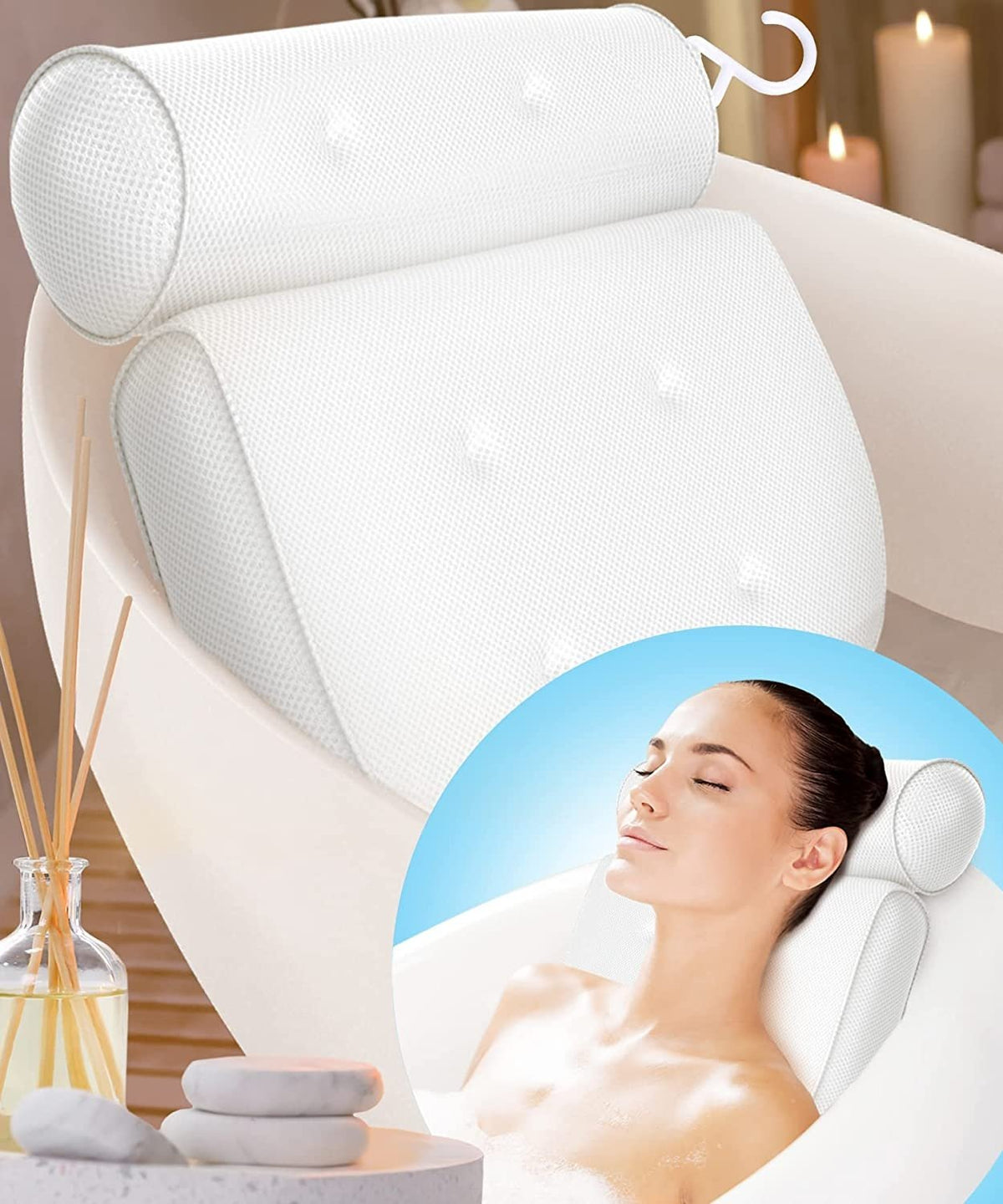 Avtoit | Orthopedic Bathtub Pillow - Breathable Bathtub Headrest Pillow made of 3D Mesh Fabric with Suction Cups