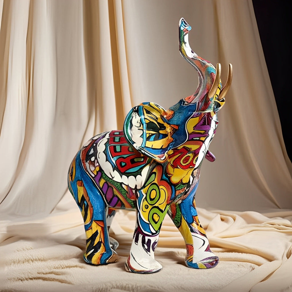 Avtoit | Abstract Elephant Statue – Colourful African Design with Raised Trunk for Good Luck