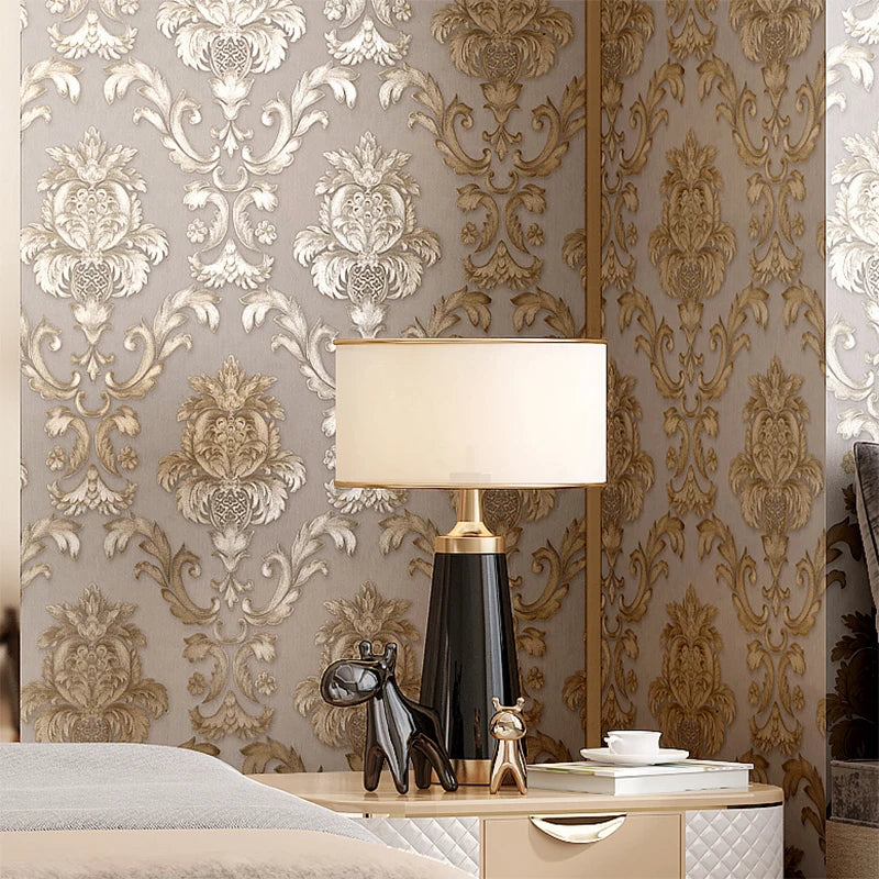 Avtoit | Gold textured luxury classic 3D damask wallpaper decor