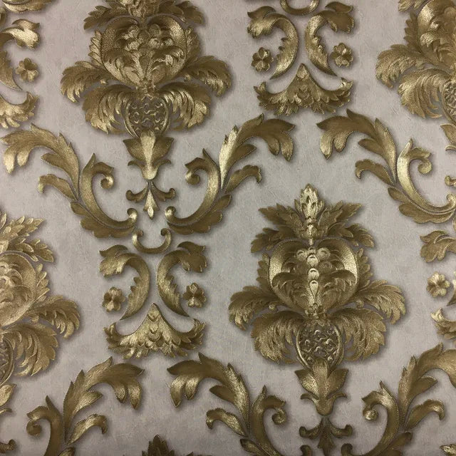 Avtoit | Gold textured luxury classic 3D damask wallpaper decor