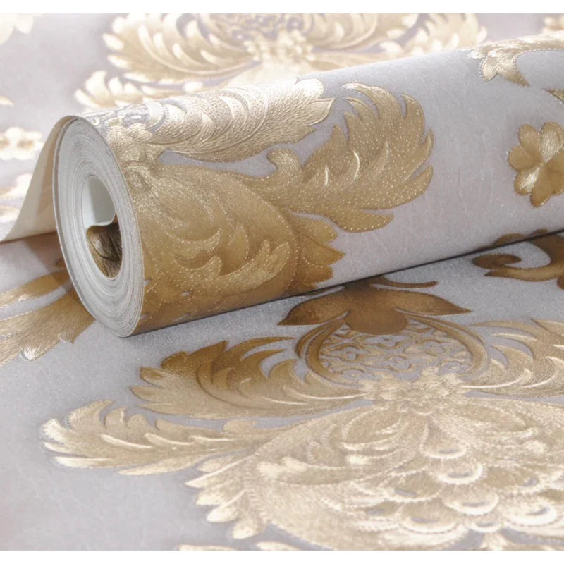 Avtoit | Gold textured luxury classic 3D damask wallpaper decor