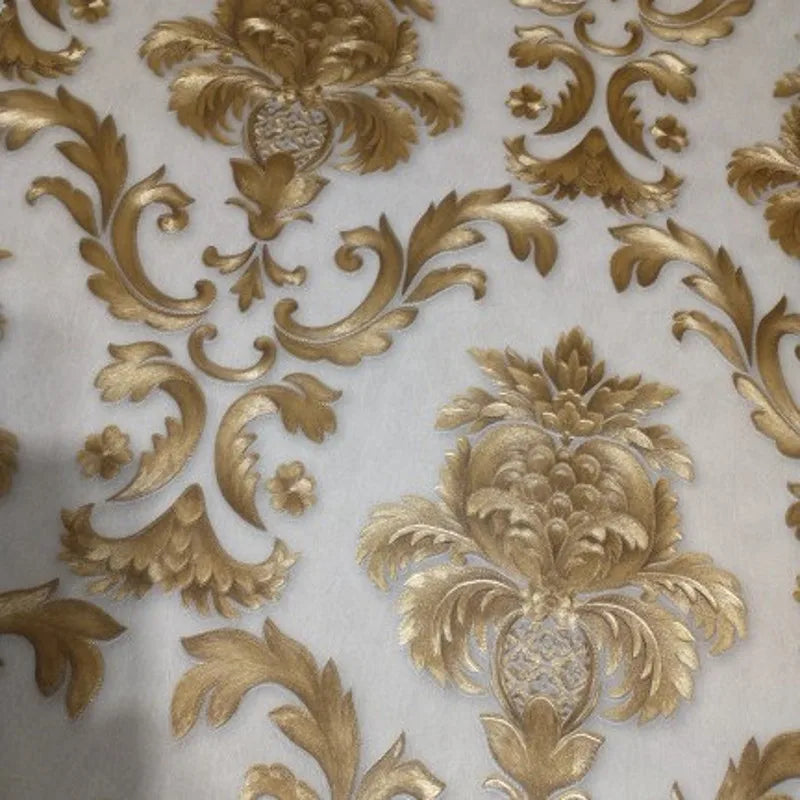 Avtoit | Gold textured luxury classic 3D damask wallpaper decor