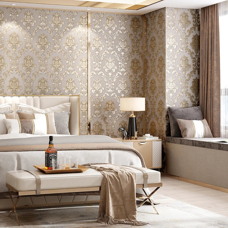 Avtoit | Gold textured luxury classic 3D damask wallpaper decor