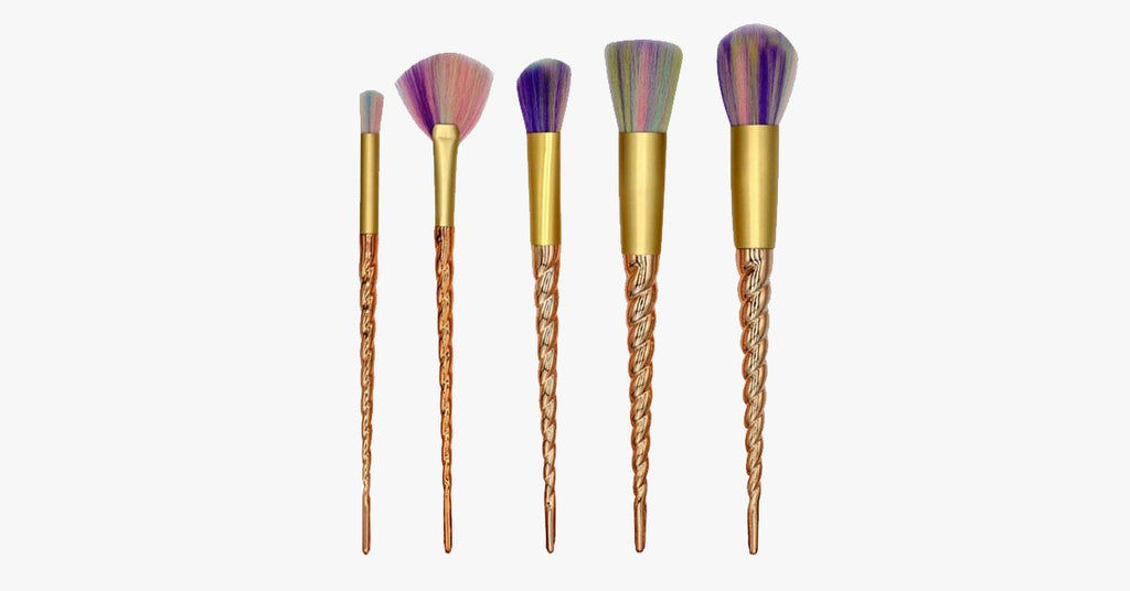 Avtoit | Gold twisted unicorn makeup brush set with 5 synthetic brushes - Gives you the perfect makeup!