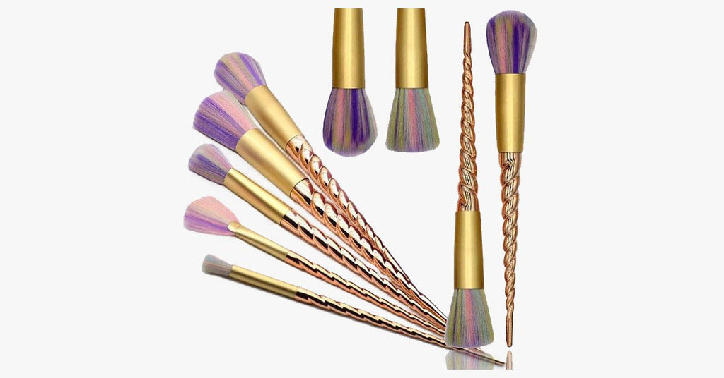 Avtoit | Gold twisted unicorn makeup brush set with 5 synthetic brushes - Gives you the perfect makeup!