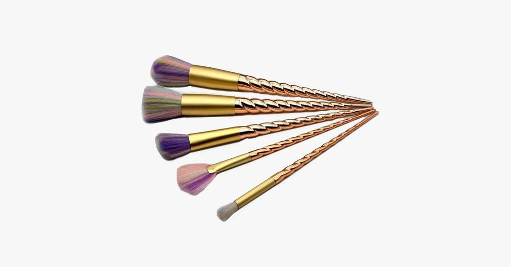 Avtoit | Gold twisted unicorn makeup brush set with 5 synthetic brushes - Gives you the perfect makeup!