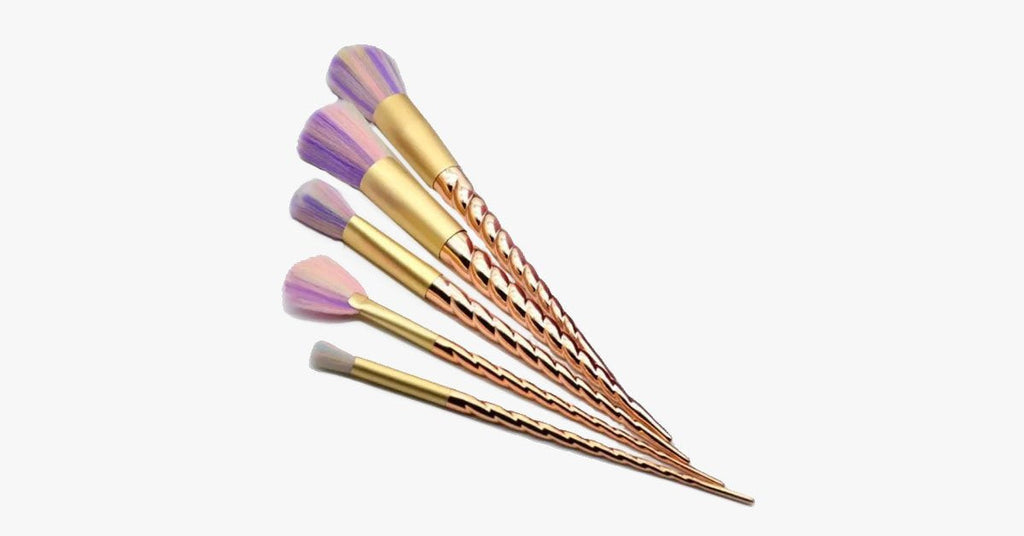Avtoit | Gold twisted unicorn makeup brush set with 5 synthetic brushes - Gives you the perfect makeup!