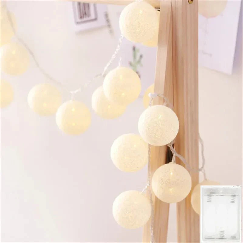 Avtoit | Pretty Pastel Cotton Ball Fairy Lights Garland
