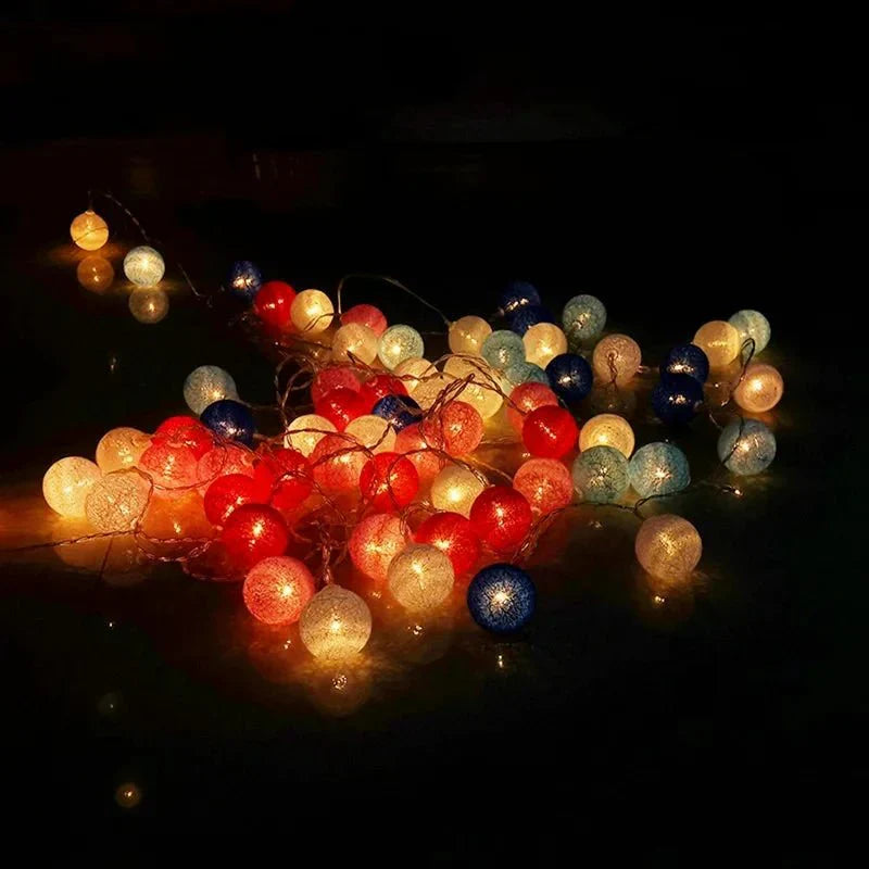 Avtoit | Pretty Pastel Cotton Ball Fairy Lights Garland