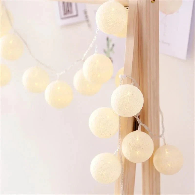 Avtoit | Pretty Pastel Cotton Ball Fairy Lights Garland