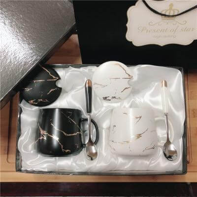 Avtoit | Elegant Marble Ceramic Coffee Mug Gift Set