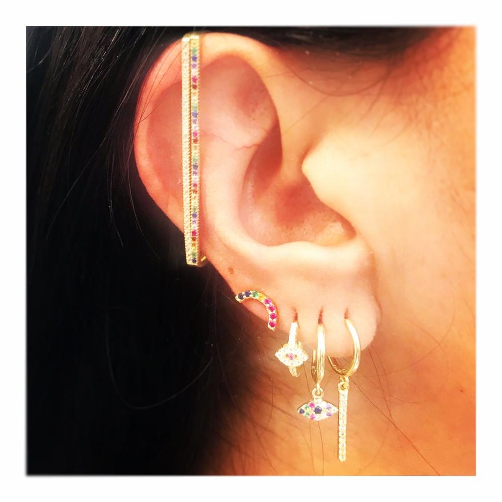 Avtoit | 1 piece ear white rainbow cz rectangle cuff earring
