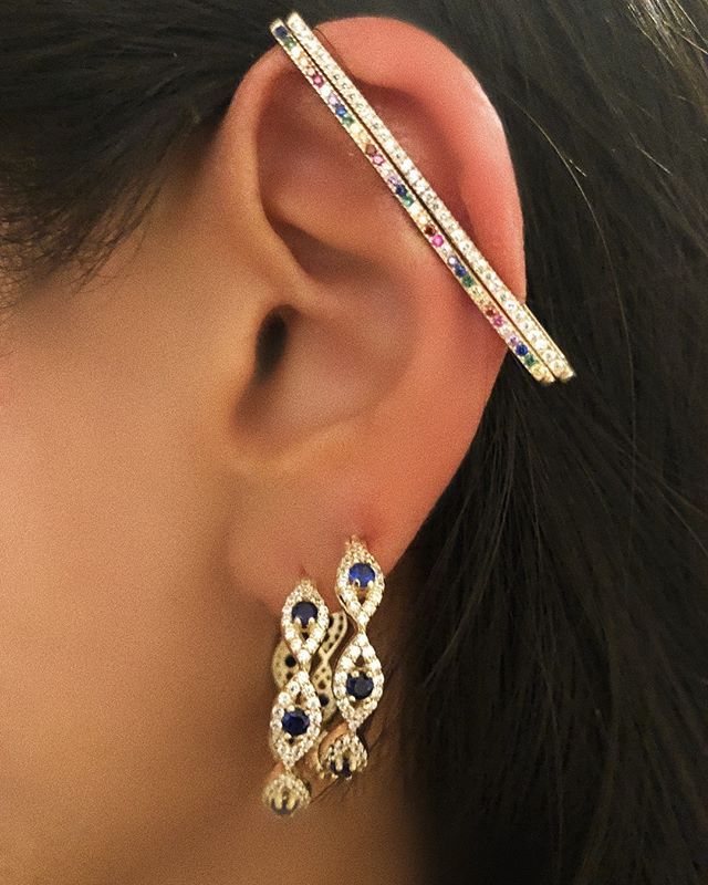 Avtoit | 1 piece ear white rainbow cz rectangle cuff earring