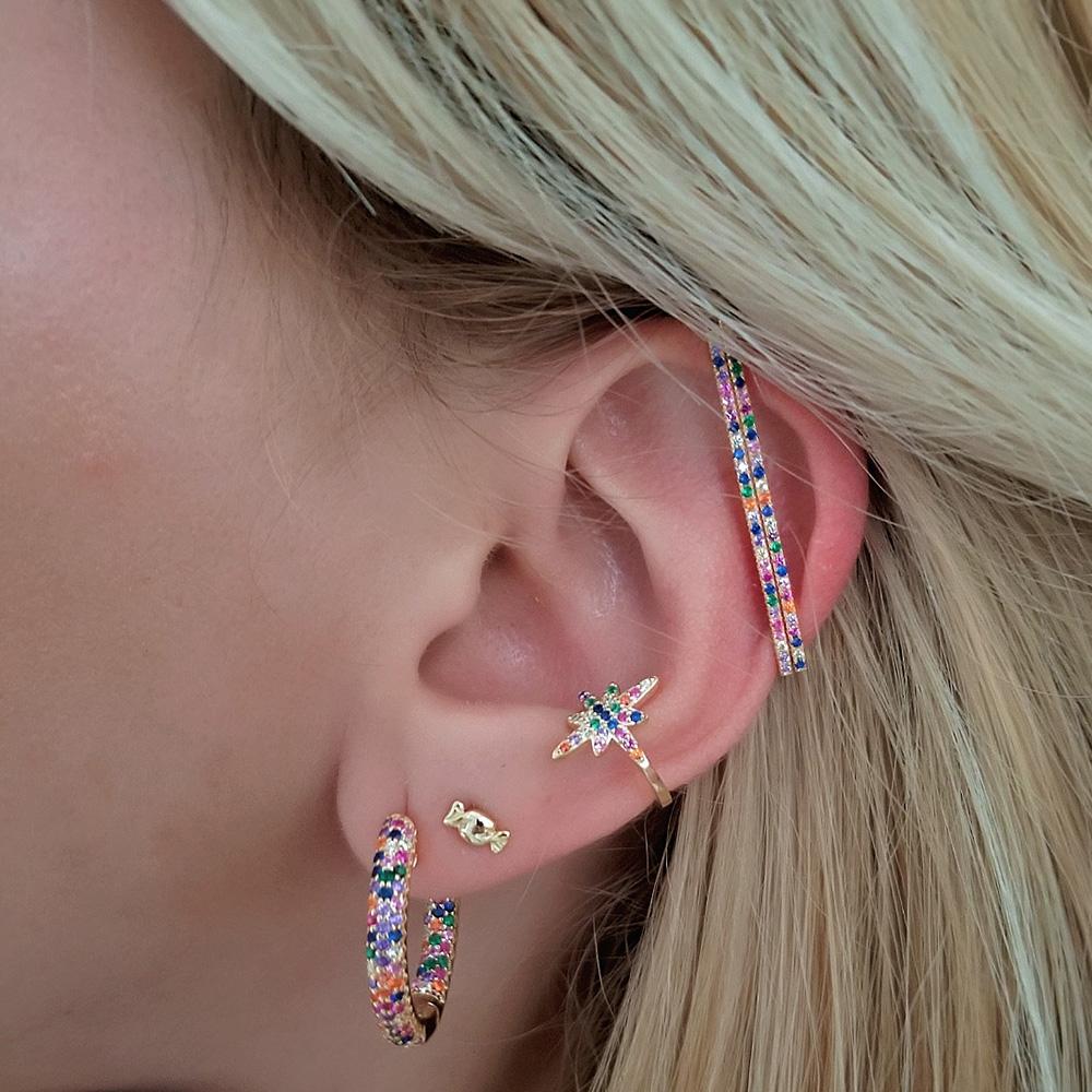 Avtoit | 1 piece ear white rainbow cz rectangle cuff earring