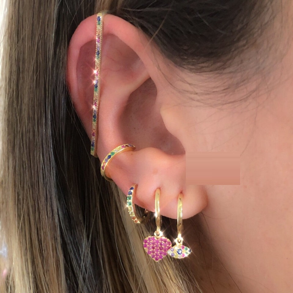 Avtoit | 1 piece ear white rainbow cz rectangle cuff earring